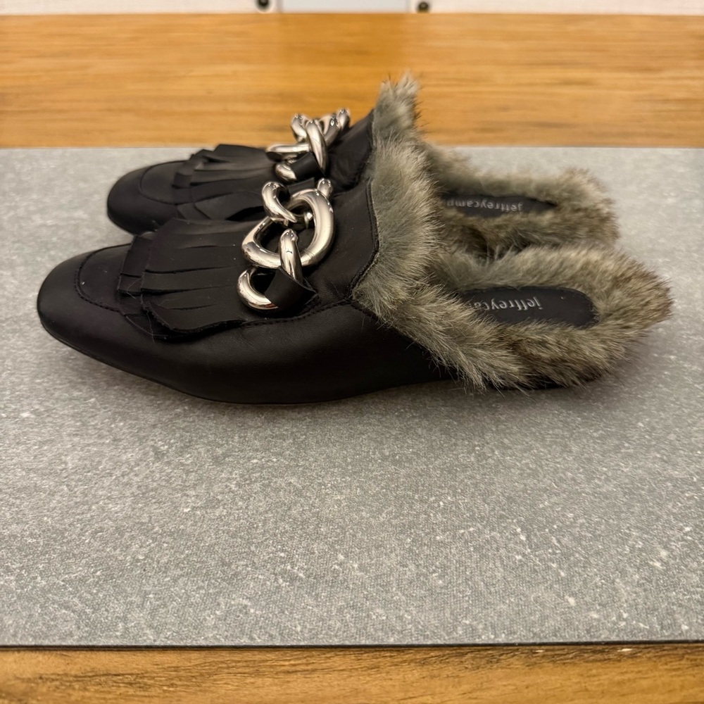 Jeffrey Campbell Leather Faux Fur Mule Slide Loafers Chunky Buckle Size 6 - Picture 4 of 12